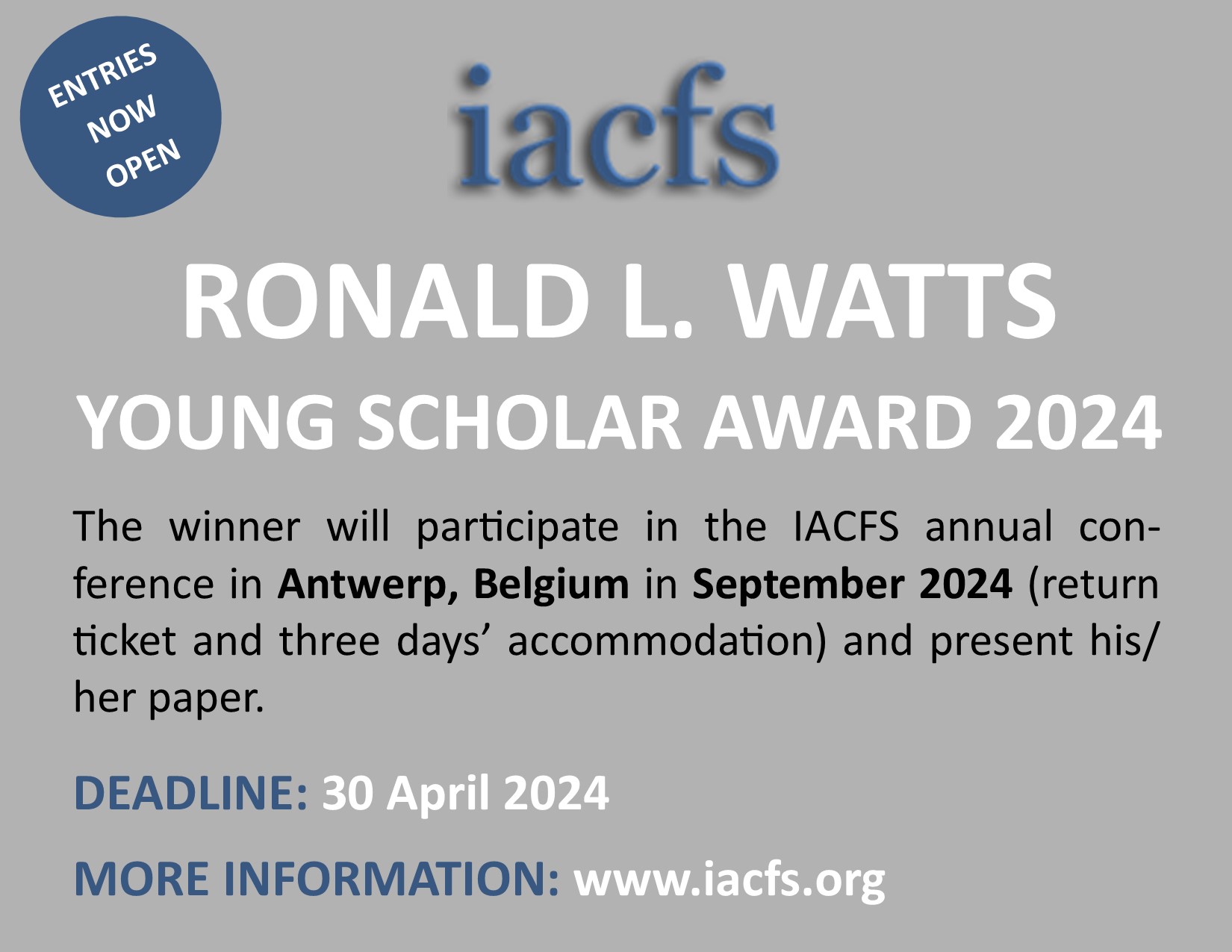 Ronald L. Watts Young Researcher Award 2024 Entries Now Open